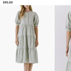 English factory emerald green puff sleeve dress